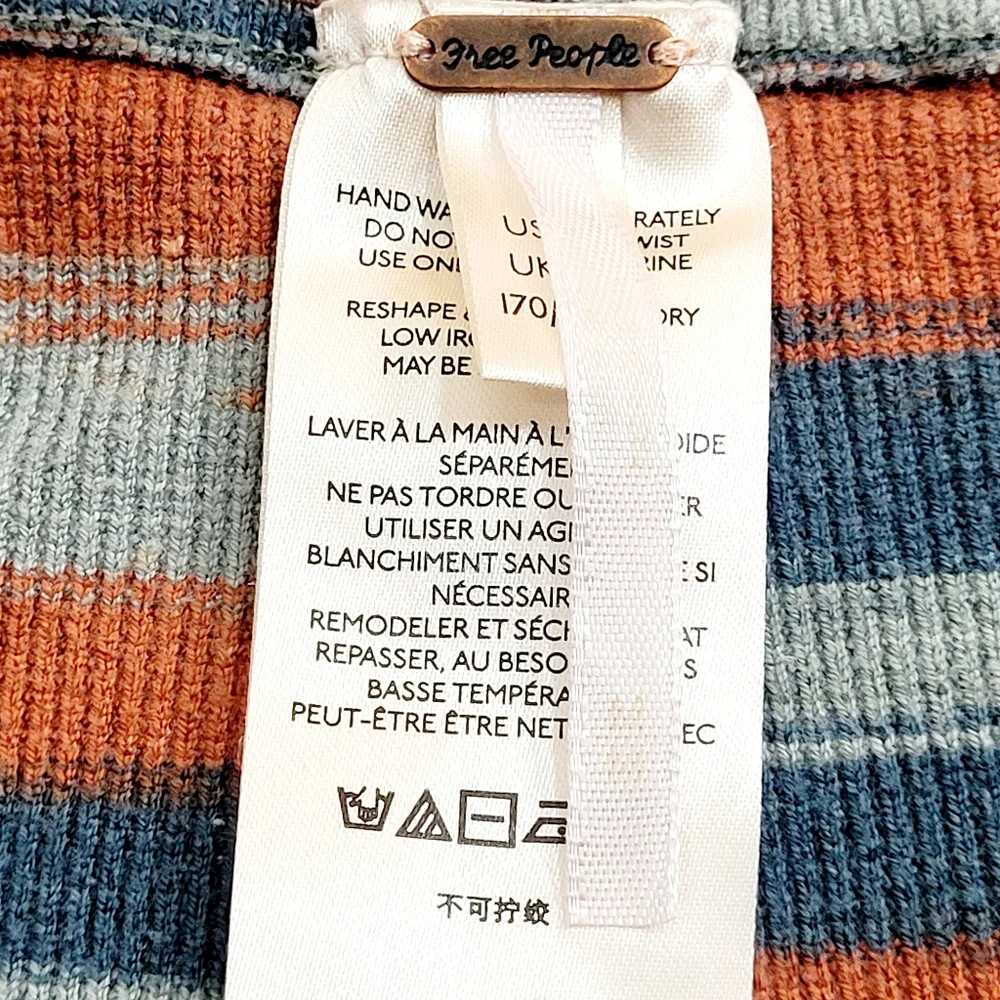 FREE PEOPLE Esme Striped High Rise Flare Pants In Ocean Combo Bell Bottoms M - Picture 8 of 14